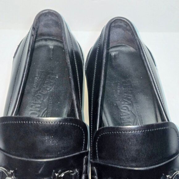 FERRAGAMO SALVATORE Shoes Black Luxury Loafer Silver Ganci Horse Bit Men Size 12 main image 9